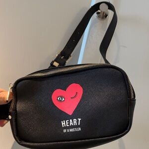 Heart Graphic Black Crossbody Travel Bag